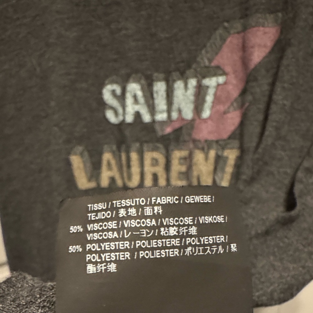 Saint Laurent Dark Gray Logo T-Shirt lightening bolt size XL - Picture 4 of 5